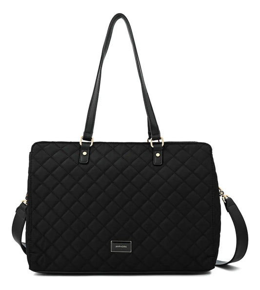 Cartera Mujer Dos Asas Porta Notebook Grande Bugi Negro