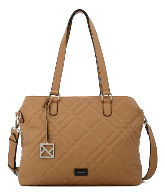 Cartera Mujer Dos Asas Porta Notebook Anisa Grande Camel