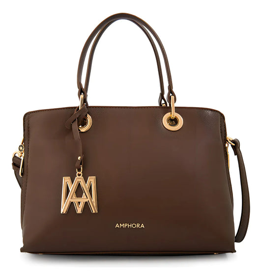 Cartera Mujer Dos Asas Laia Mediana Café Oscuro