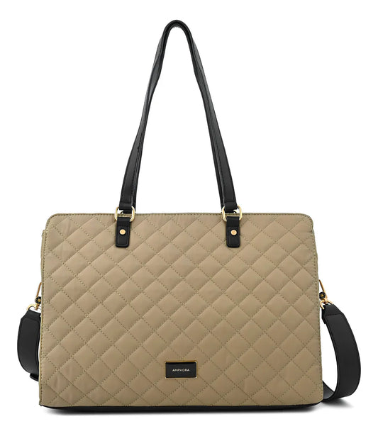 Cartera Mujer Dos Asas Porta Notebook Grande Bugi Taupe