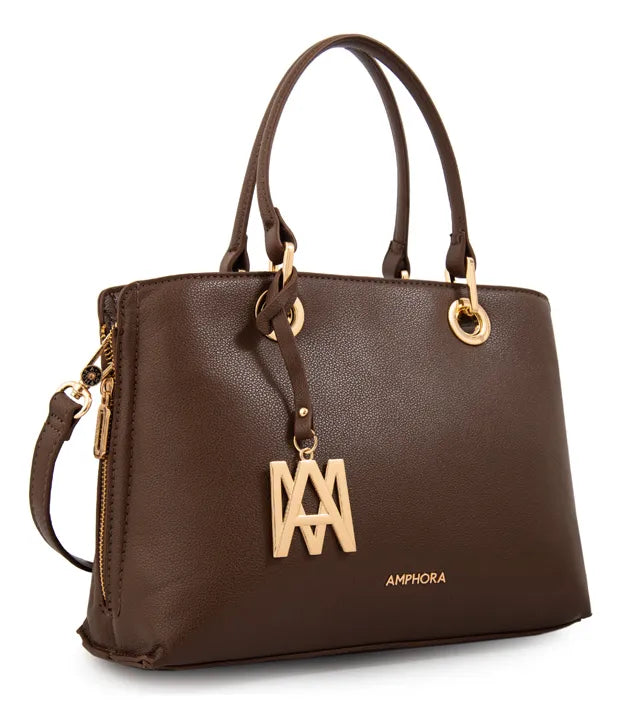 Cartera Mujer Dos Asas Laia Mediana Café Oscuro