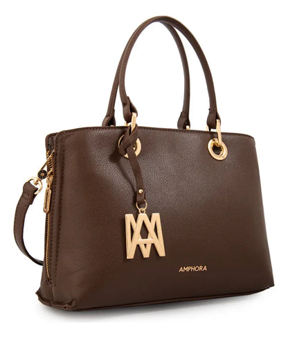 Cartera Mujer Dos Asas Laia Mediana Café Oscuro