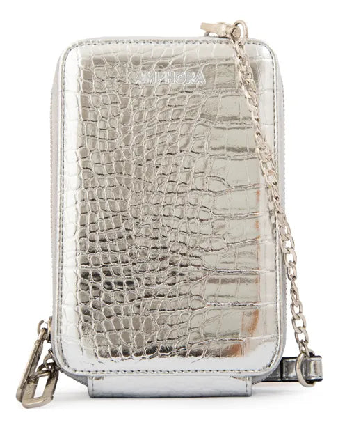 Cartera Mujer Bandolera Porta Celular Boga Pequeña Plateado
