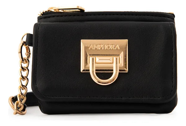 Monedero Mujer Con Bolsillo Frontal Pequeña Grecia Negro