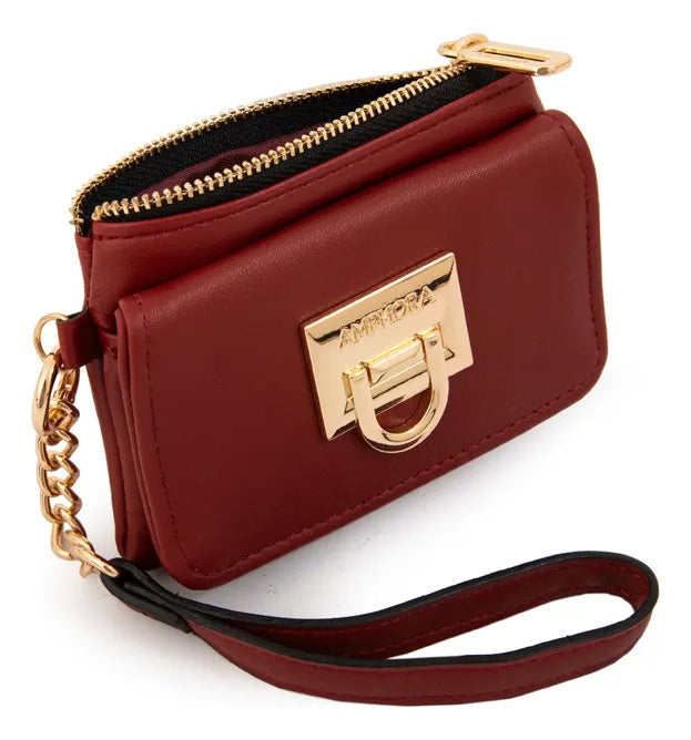 Monedero Mujer Con Bolsillo Frontal Pequeña Grecia Rojo Oscuro