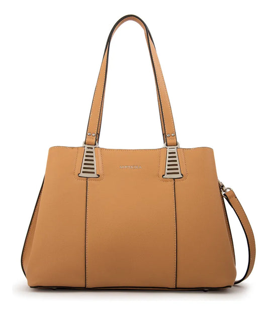 Cartera Mujer Dos Asas Tonina Mediana Beige Oscuro