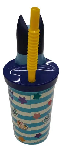 Vaso 360ml Bluey Figura 3D Con Bombilla Azul