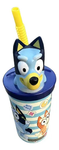 Vaso 360ml Bluey Figura 3D Con Bombilla Azul