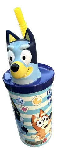 Vaso 360ml Bluey Figura 3D Con Bombilla Azul