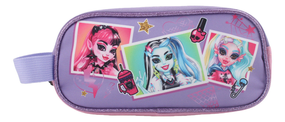 Mochila Moster High Set Lonchera + Estuche Niña Violeta
