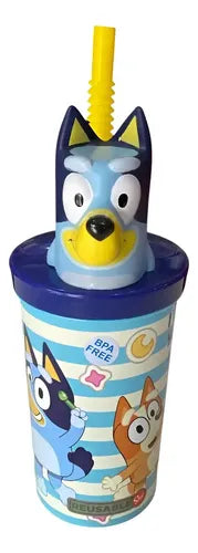 Vaso 360ml Bluey Figura 3D Con Bombilla Azul