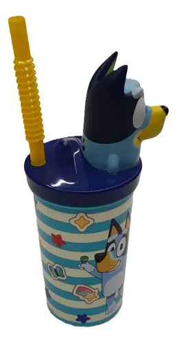 Vaso 360ml Bluey Figura 3D Con Bombilla Azul