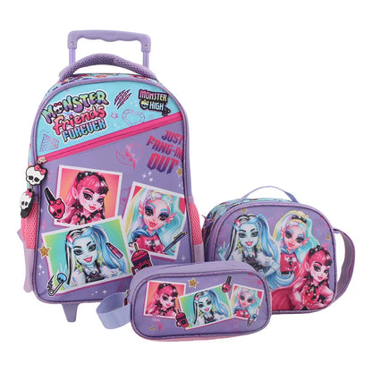 Mochila Moster High Set Lonchera + Estuche Niña Violeta