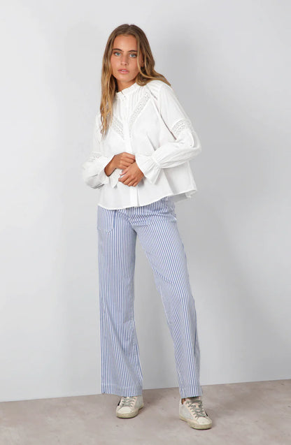 Blusa Mujer Pliegues Broderie White