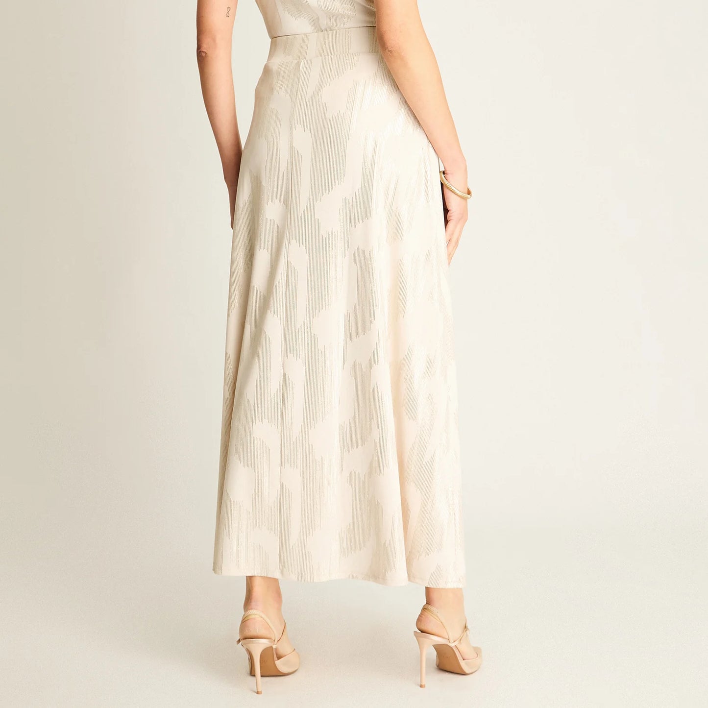 Falda Mujer Maxi Beige Satinada con Cinturón