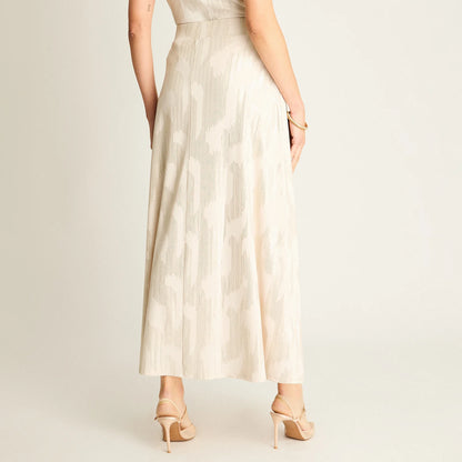 Falda Mujer Maxi Beige Satinada con Cinturón