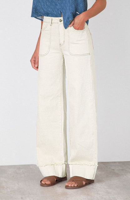 Pantalón Mujer Wide Leg Sun Ecru