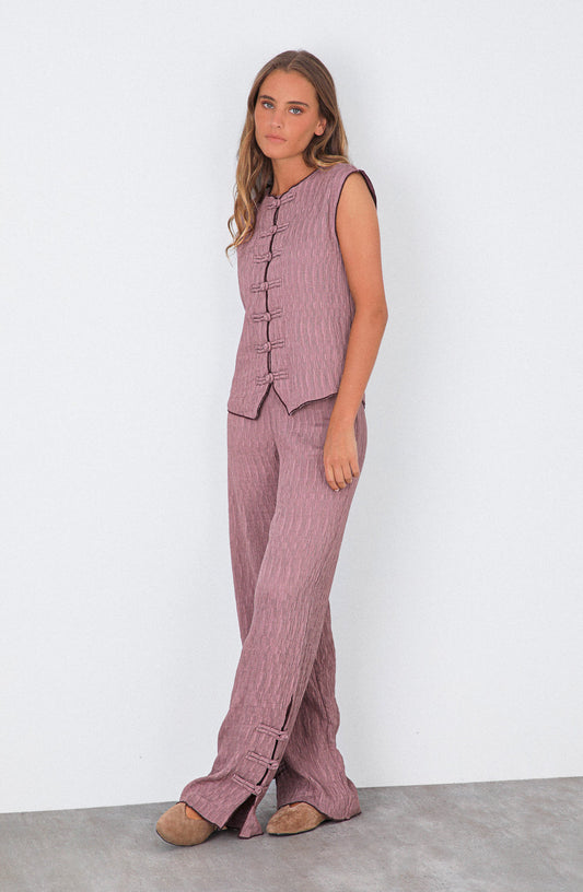 Polera Mujer Top Botones Nudos Rose