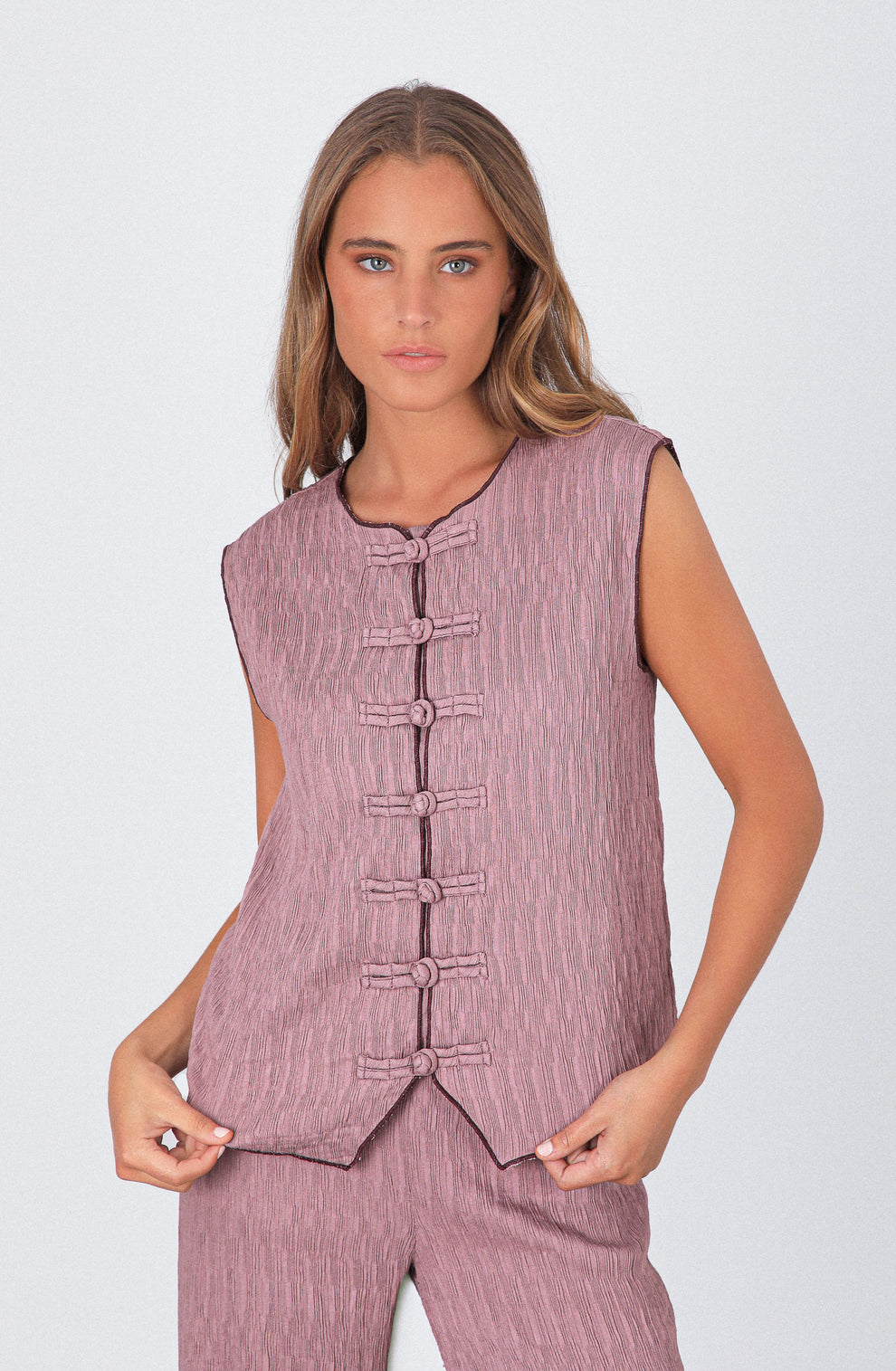 Polera Mujer Top Botones Nudos Rose