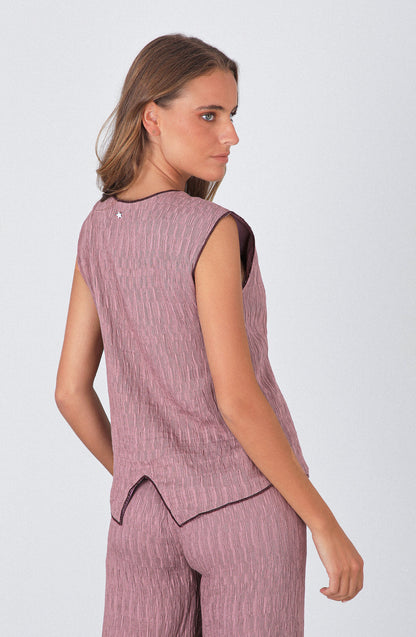 Polera Mujer Top Botones Nudos Rose