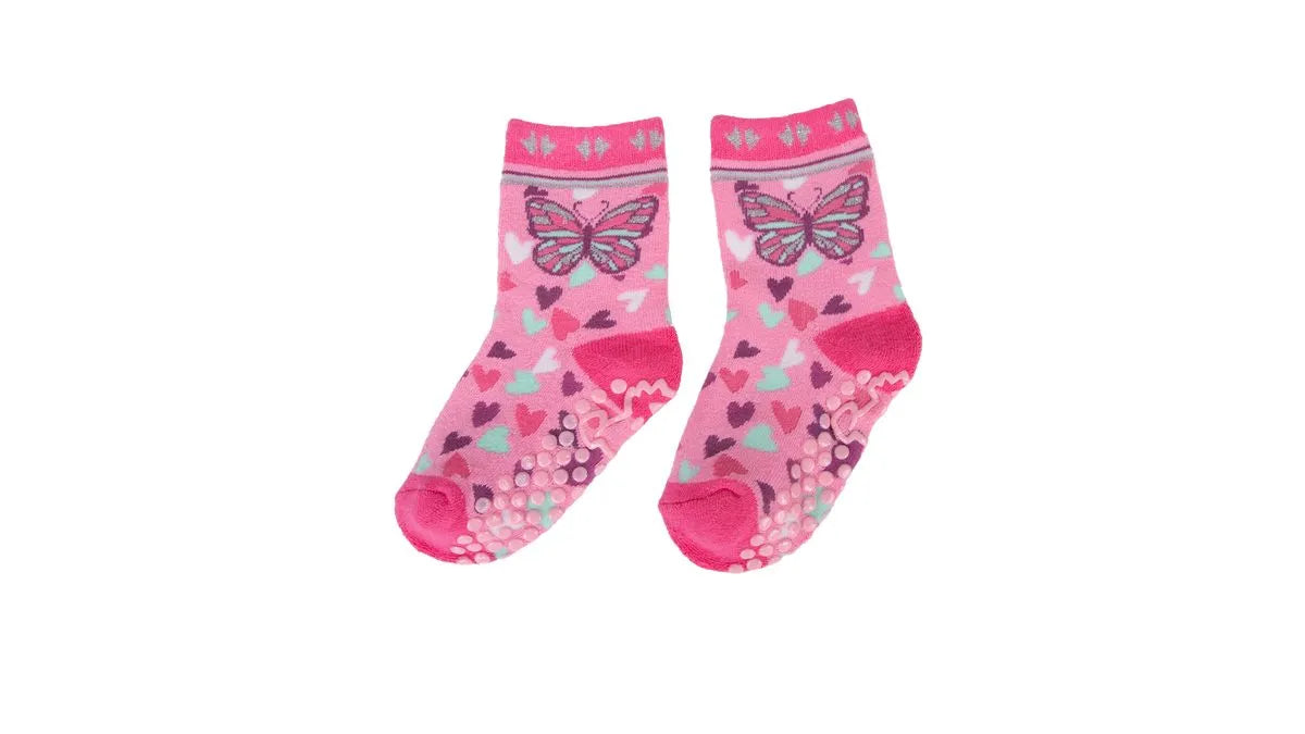 Calcetín Bebé Niña Antideslizante Mariposa Fucsia