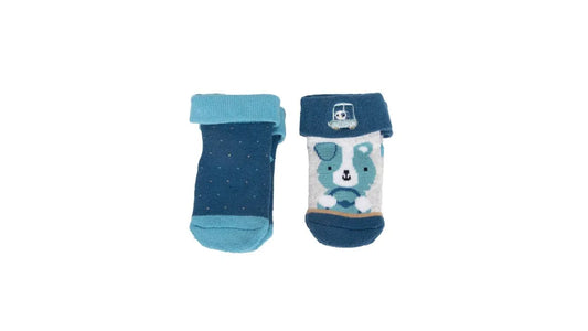 Pack 2 Calcetines Recién Nacido Niño Toalla Perrito Surtido Azul