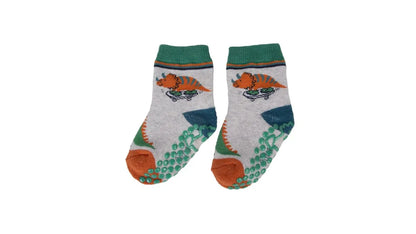 Calcetín Bebé Niño Antideslizante Dinosaurios Gris