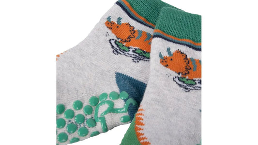 Calcetín Bebé Niño Antideslizante Dinosaurios Gris
