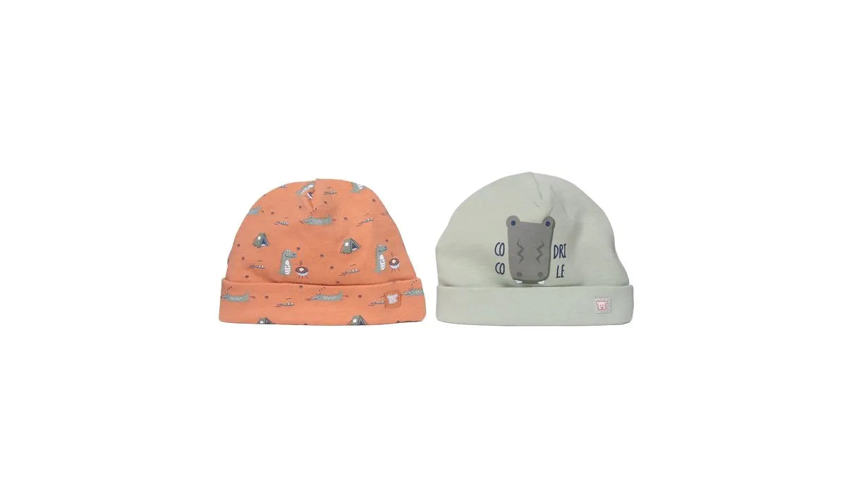 Pack 2 Gorro Recién Nacido Niño Cocodrilos Surtido Naranjo