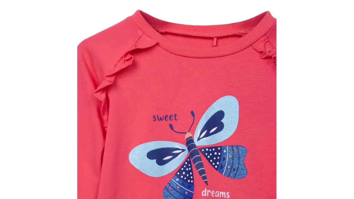 Pijama Niña Manga Larga Jersey Estampado Mariposa Coral