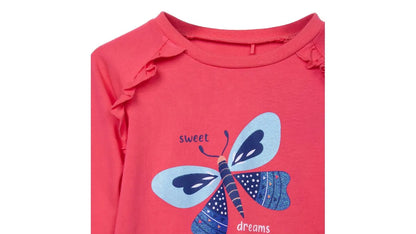 Pijama Niña Manga Larga Jersey Estampado Mariposa Coral