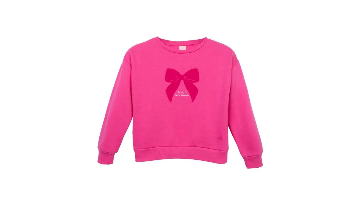 Polerón Niña Cuello Redondo Estampado Cinta Fucsia
