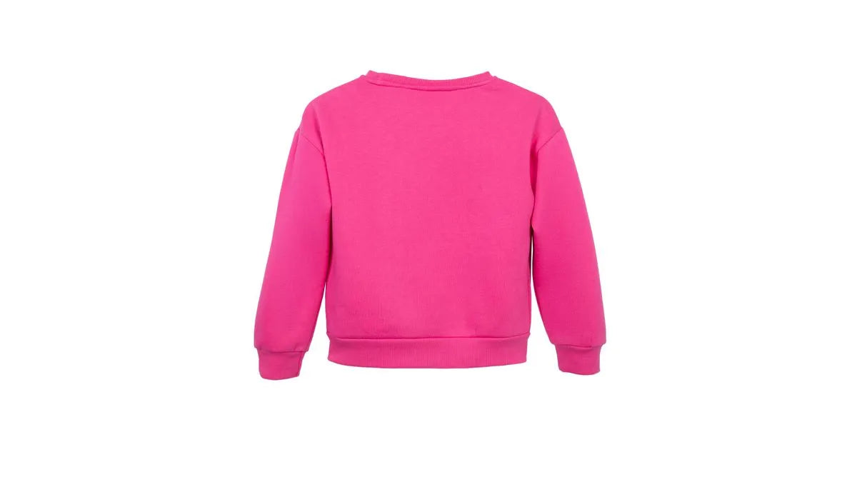Polerón Niña Cuello Redondo Estampado Cinta Fucsia