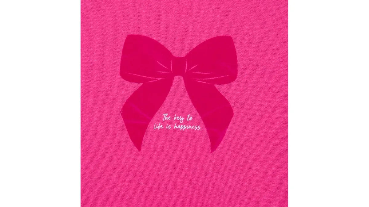 Polerón Niña Cuello Redondo Estampado Cinta Fucsia
