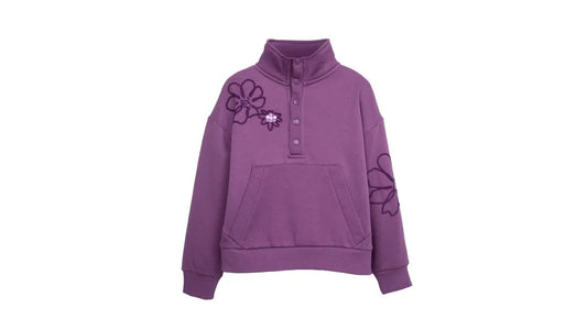 Polerón Niña Flores Cuello Alto y Broches Morado