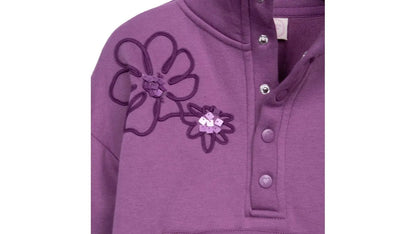 Polerón Niña Flores Cuello Alto y Broches Morado
