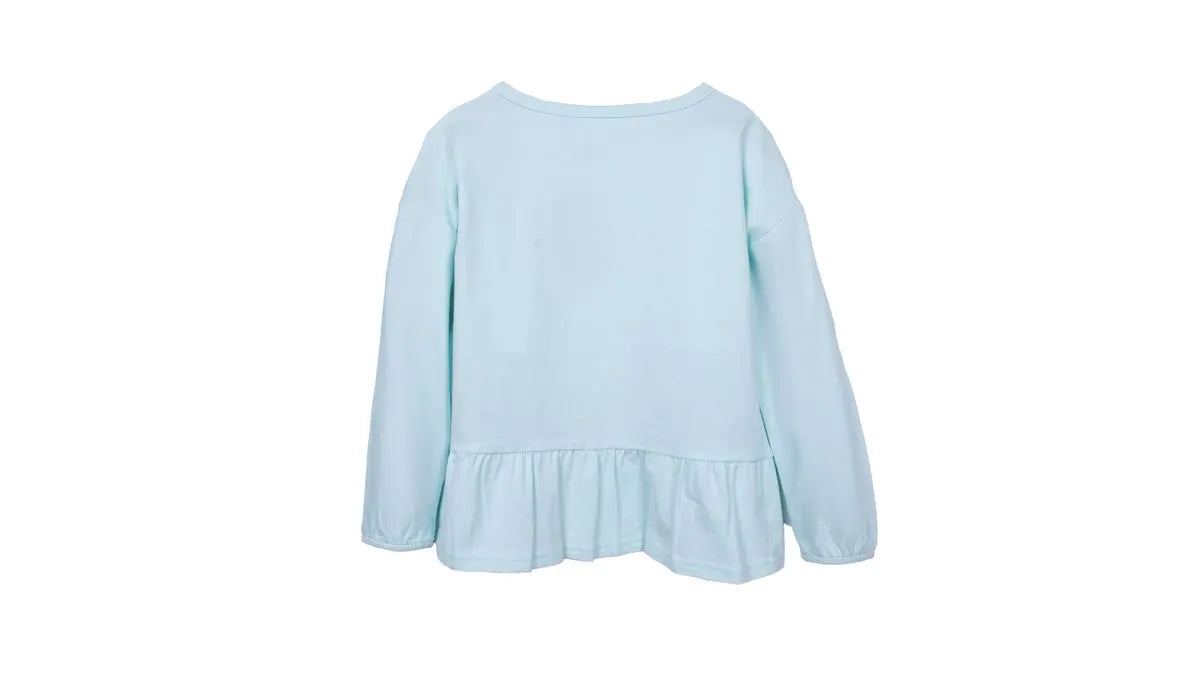 Polera Niña Manga Larga con Vuelo y Lentejuelas Aqua