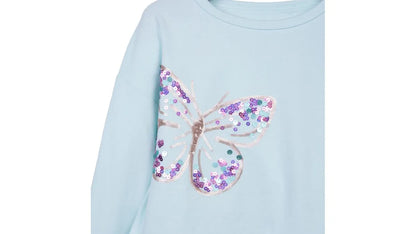 Polera Niña Manga Larga con Vuelo y Lentejuelas Aqua