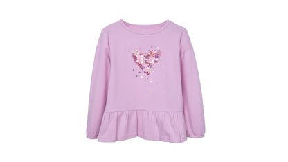 Polera Niña Manga Larga con Vuelo y Lentejuelas Rosada