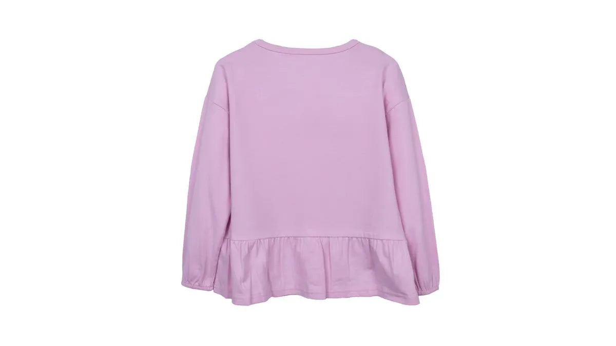Polera Niña Manga Larga con Vuelo y Lentejuelas Rosada