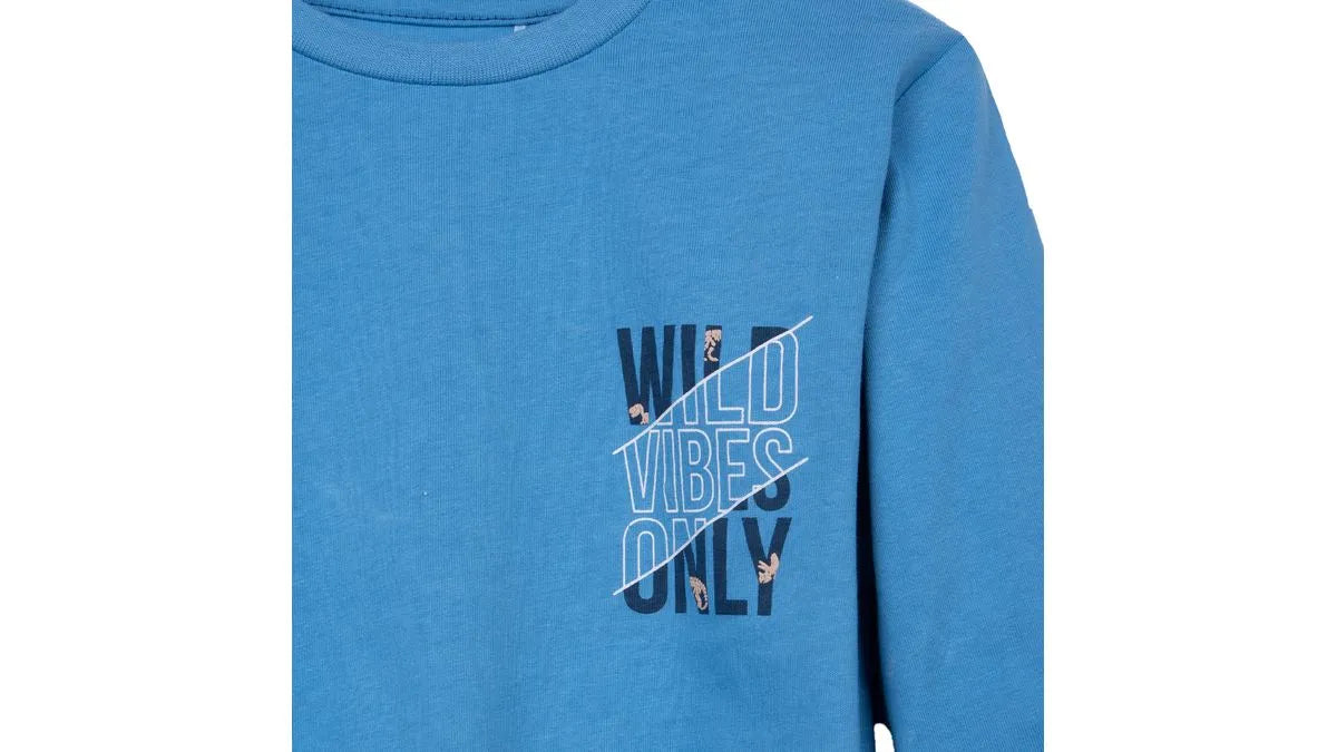 Polera Niño Manga Larga Estampado Wild Vibes Azul