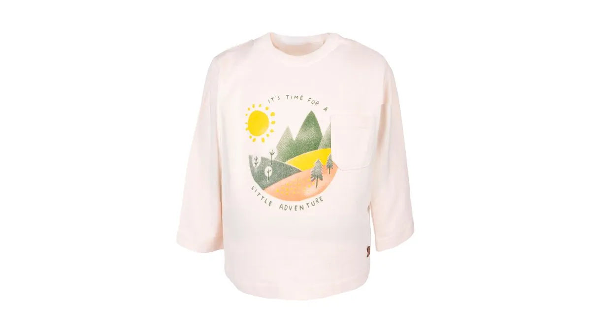 Polera Bebé Niño Manga Larga Estampado y Bolsillo Crudo