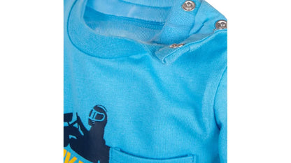 Polera Bebé Niño Manga Larga Estampado y Bolsillo Celeste