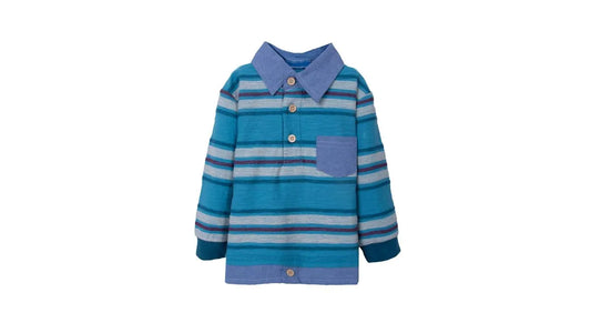Polera Bebé Niño Manga Larga a Rayas Cuello Chambray Azul