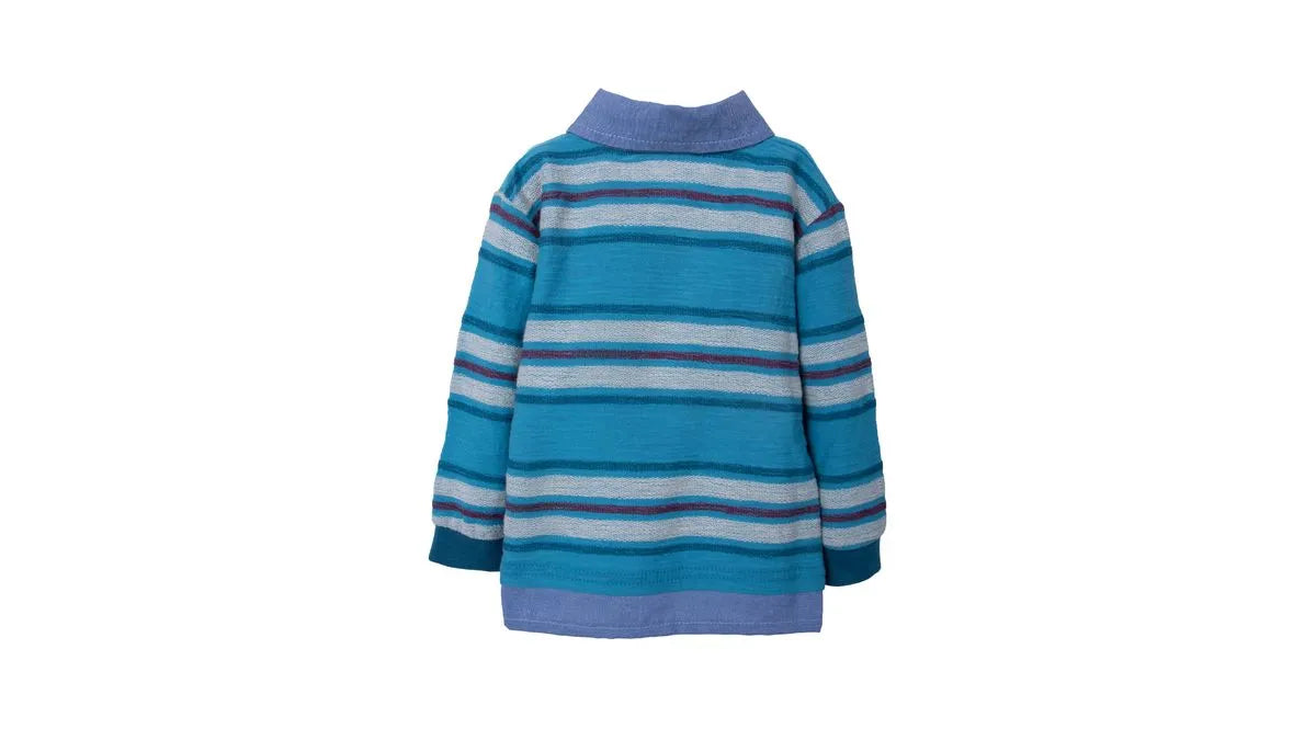 Polera Bebé Niño Manga Larga a Rayas Cuello Chambray Azul