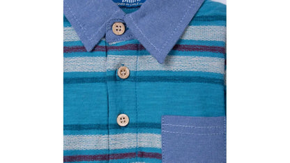 Polera Bebé Niño Manga Larga a Rayas Cuello Chambray Azul