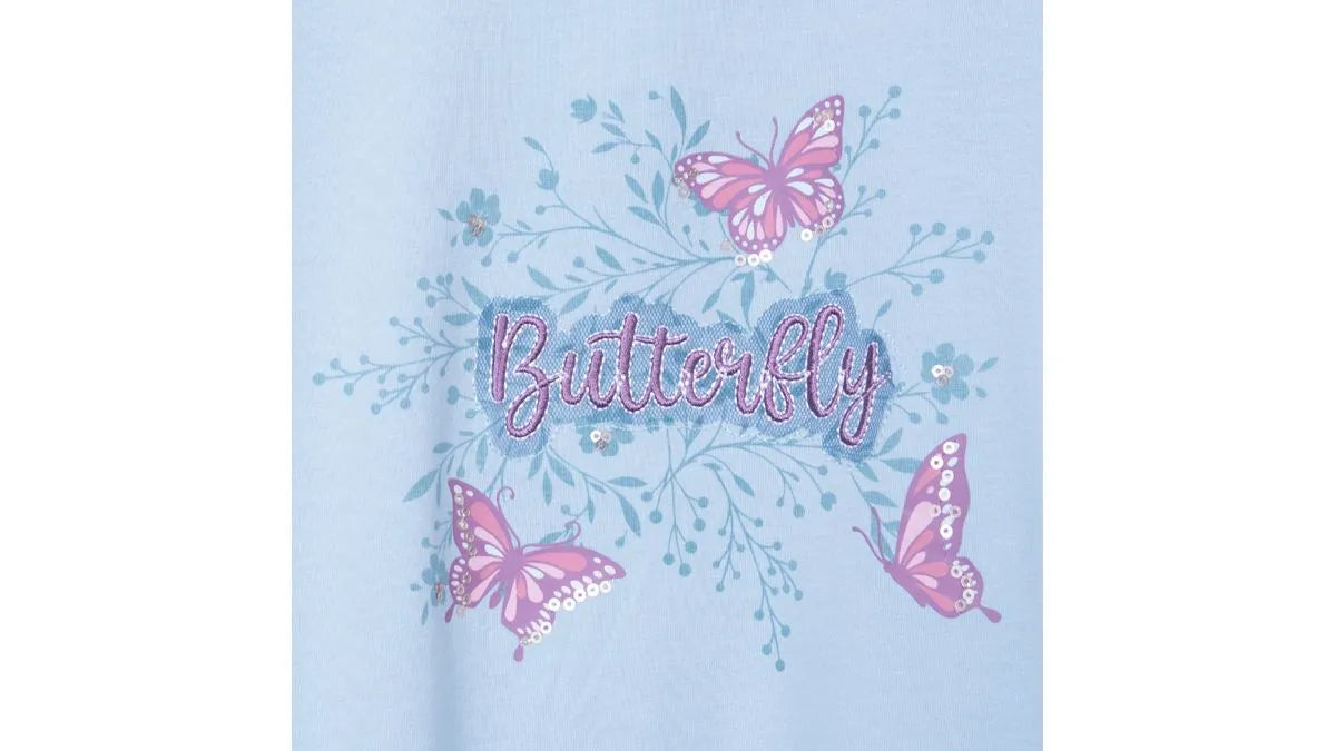 Polera Niña Manga Larga Estampado Floral Palo Aqua