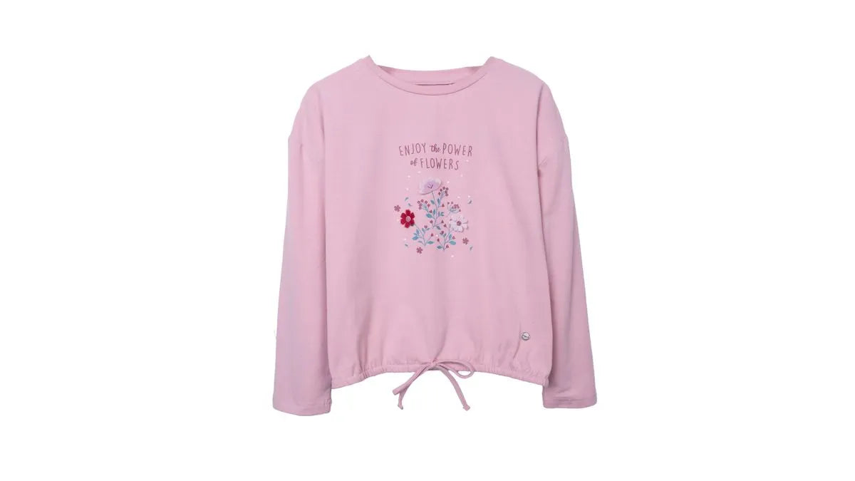 Polera Niña Manga Larga Estampado Floral Palo Rosa