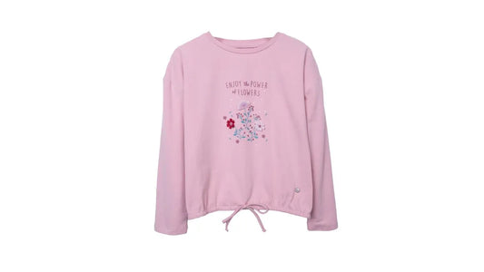 Polera Niña Manga Larga Estampado Floral Palo Rosa