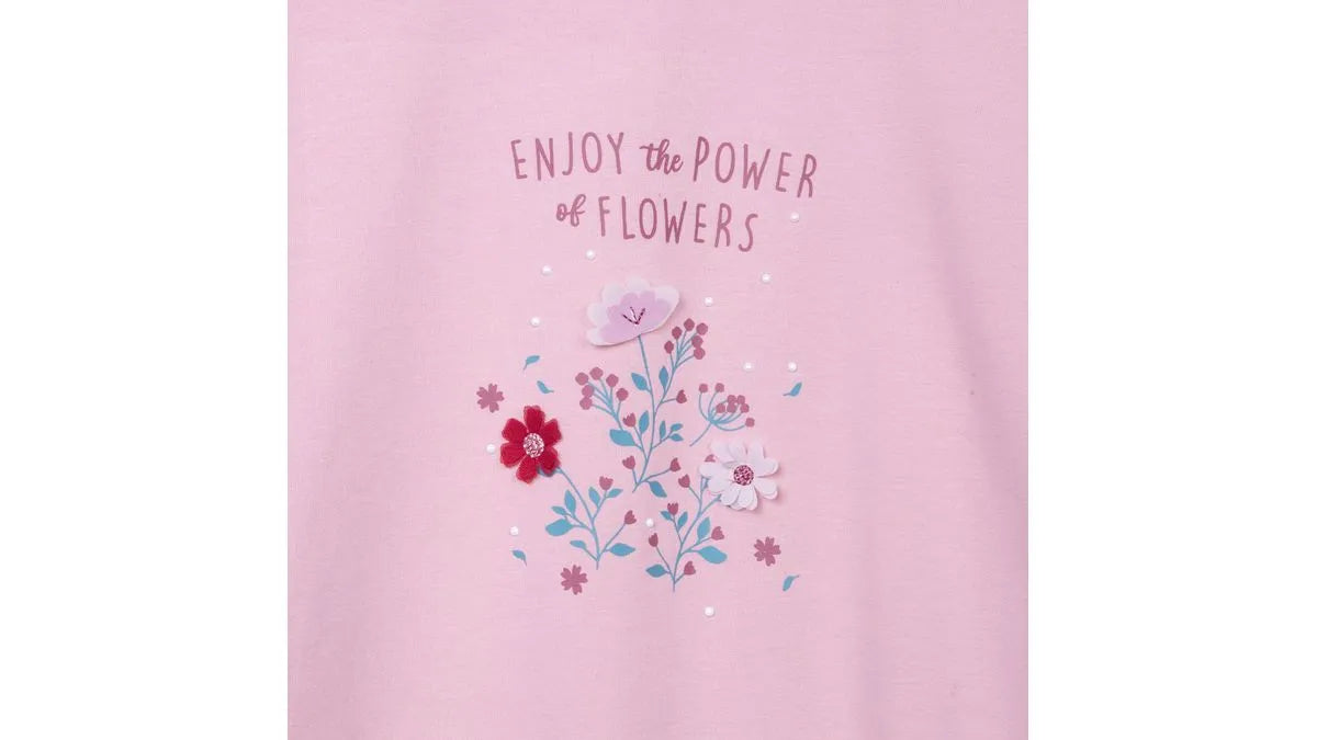 Polera Niña Manga Larga Estampado Floral Palo Rosa
